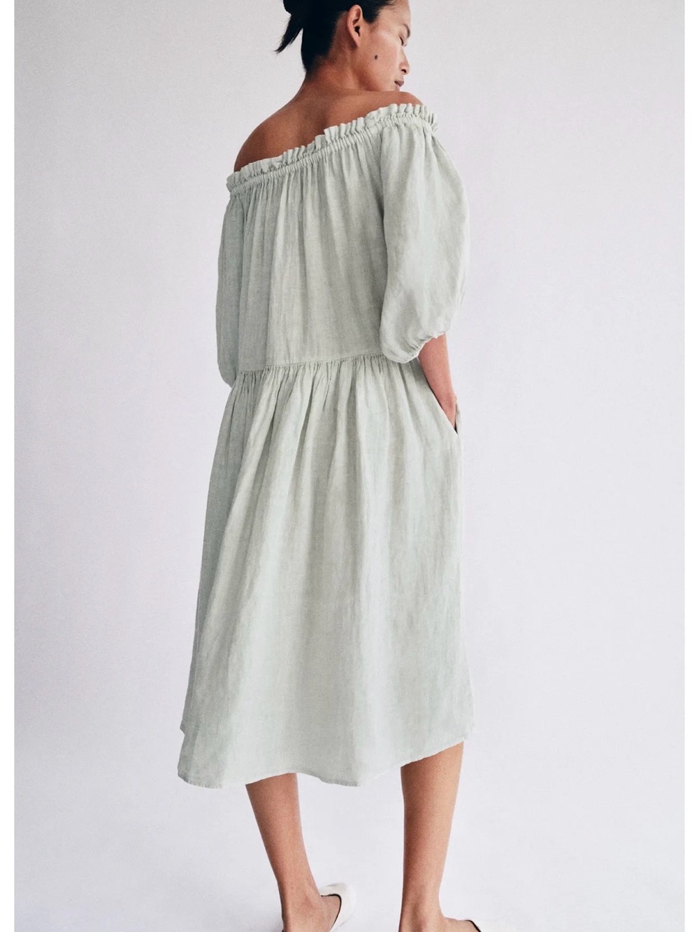 NWT 2026 Zara 100% Linen Off Shoulder Midi Dress | XS | Quiet Luxury | Resor - Picture 4 of 9